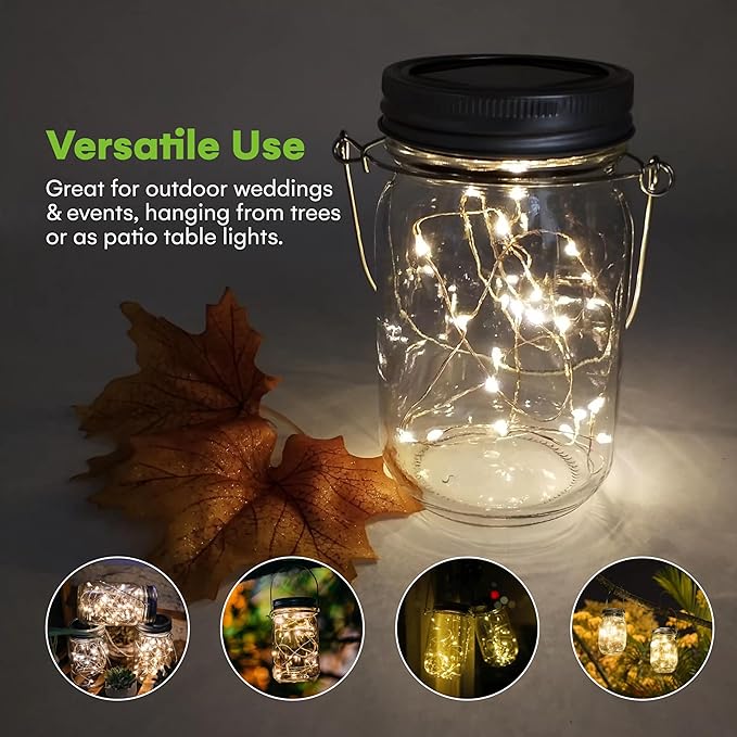 SteadyDoggie Solar Mason Jar Lights - Set of 2 Magical Patio Lights in Glass Lanterns - Hang Them Anywhere Outdoors for Enchanting Illumination - Waterproof and Decorative - 5.2" x 3"