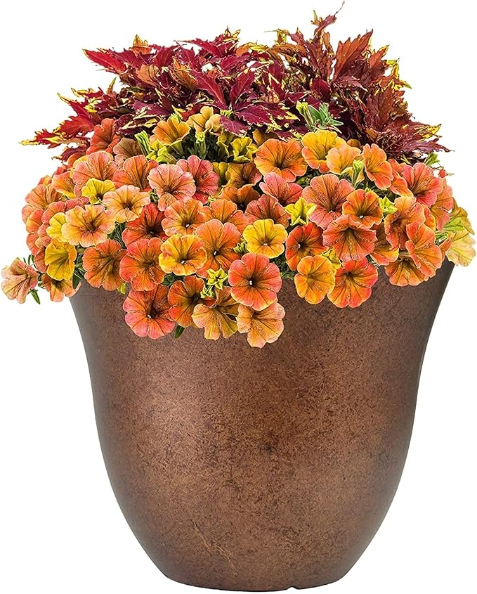 Classic Home and Garden Honeysuckle Resin Flower Pot Planter, Copper, 13"