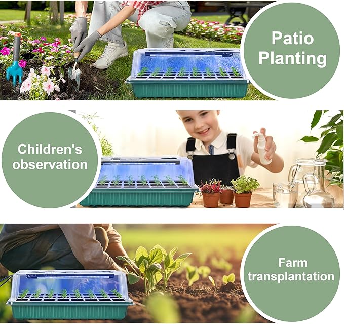 2 Packs Starter Tray with Grow Light, 80 Cells Seed Starter Kits with Humidity Dome and Base Plant Germination Seedling Starter Kit with Smart Timer for Indoor Greenhouse Wheatgrass Hydroponic