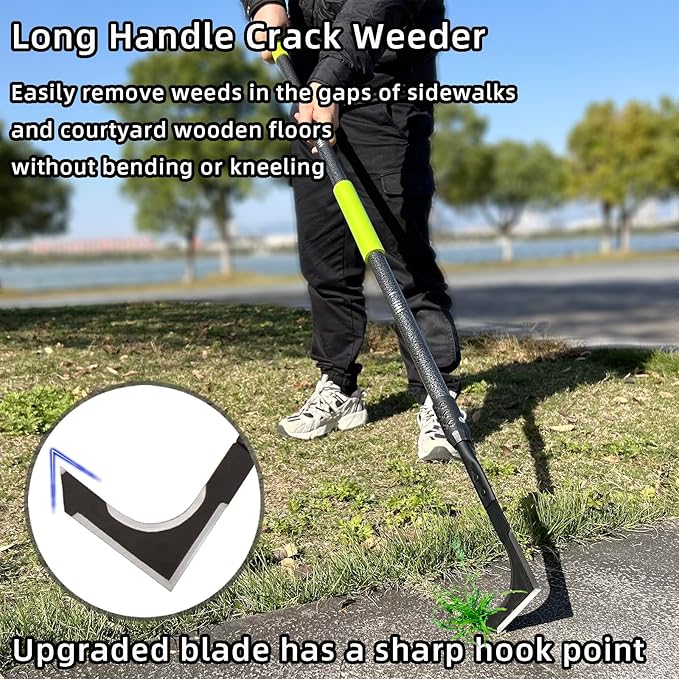 Crack Weeder, 48" Long Handle Crevice Weeding Tool with Soft Foam Grip, Stainless Steel Weed Puller Tool Weeder Tool, Efficient Weed Remover Tool for Sidewalk, Paver, Narrow and Wall Gaps