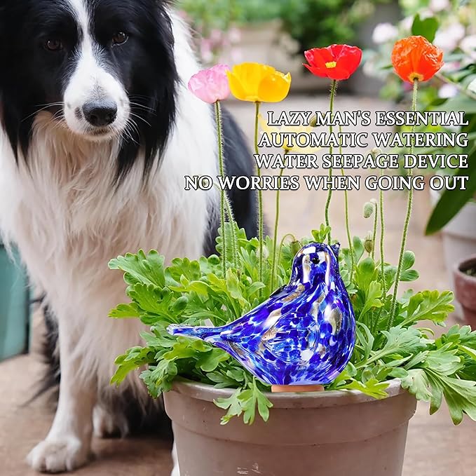 Glass Bird Shaped Plant Watering Ball Glass Automatic Watering Ball Flower Pot Insertion Spike Drip Irrigation Device Watering Ball Irrigation System Plant Enthusiast Gift (Dark Blue)