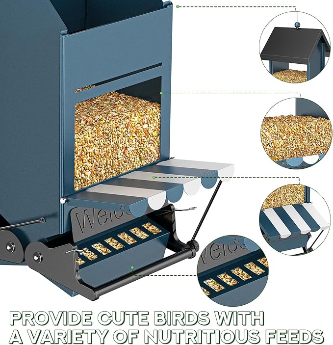 Weight Activated Squirrel Proof Bird Feeder with Canopy | 5LB Large Capacity, Weather-Resistant Design | Attracts Finches, Cardinals & More for Outdoor Bird Watching