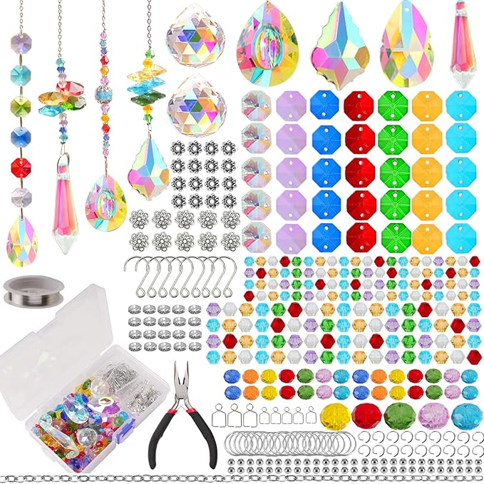 LPKADQA 500PCS Sun Catcher Kits for Adults Crystal Beads for Suncatchers DIY Suncatcher Making Kits for Indoor Outdoor Garden Decor Arts and Crafts for Adults