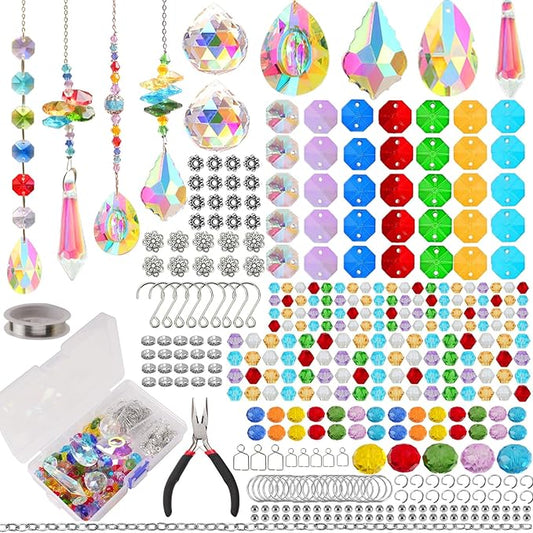 LPKADQA 500PCS Sun Catcher Kits for Adults Crystal Beads for Suncatchers DIY Suncatcher Making Kits for Indoor Outdoor Garden Decor Arts and Crafts for Adults