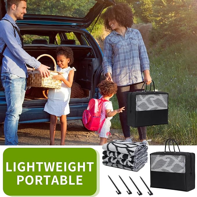 Outdoor Rug 9x12 ft with LED Light, Waterproof Reversible Outdoor Plastic Straw Rug for Patios Clearance, Large Outdoor Area Rug Carpet RV Mat for Camping Backyard Deck Porch Beach