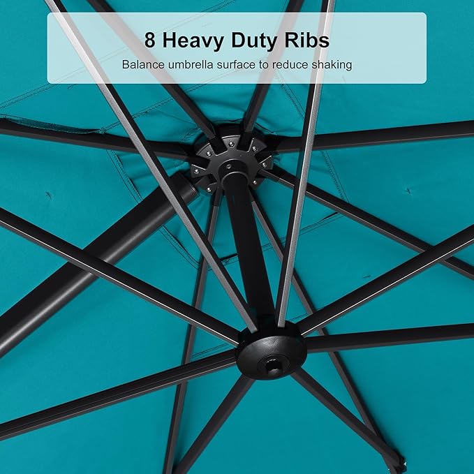 PURPLE LEAF 9.8' X 9.8' Tilting Patio Umbrella with Base Outdoor Cantilever Swivel Square Umbrella with Tilt Aluminum Offset Umbrella with 360-degree Rotation for Garden Deck Pool Patio Turquoise Blue