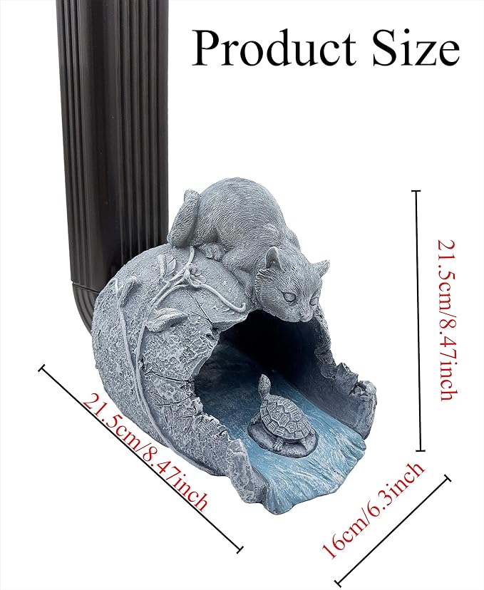 Real Cat Sculpture Gutter Downspout Extender, Eco-Friendly Resin Garden Animal Statue, Decorative Gutter Extension Downspout, Outdoor Decor Ornament, Splash Block, Perfect for 3"x4" Downspouts