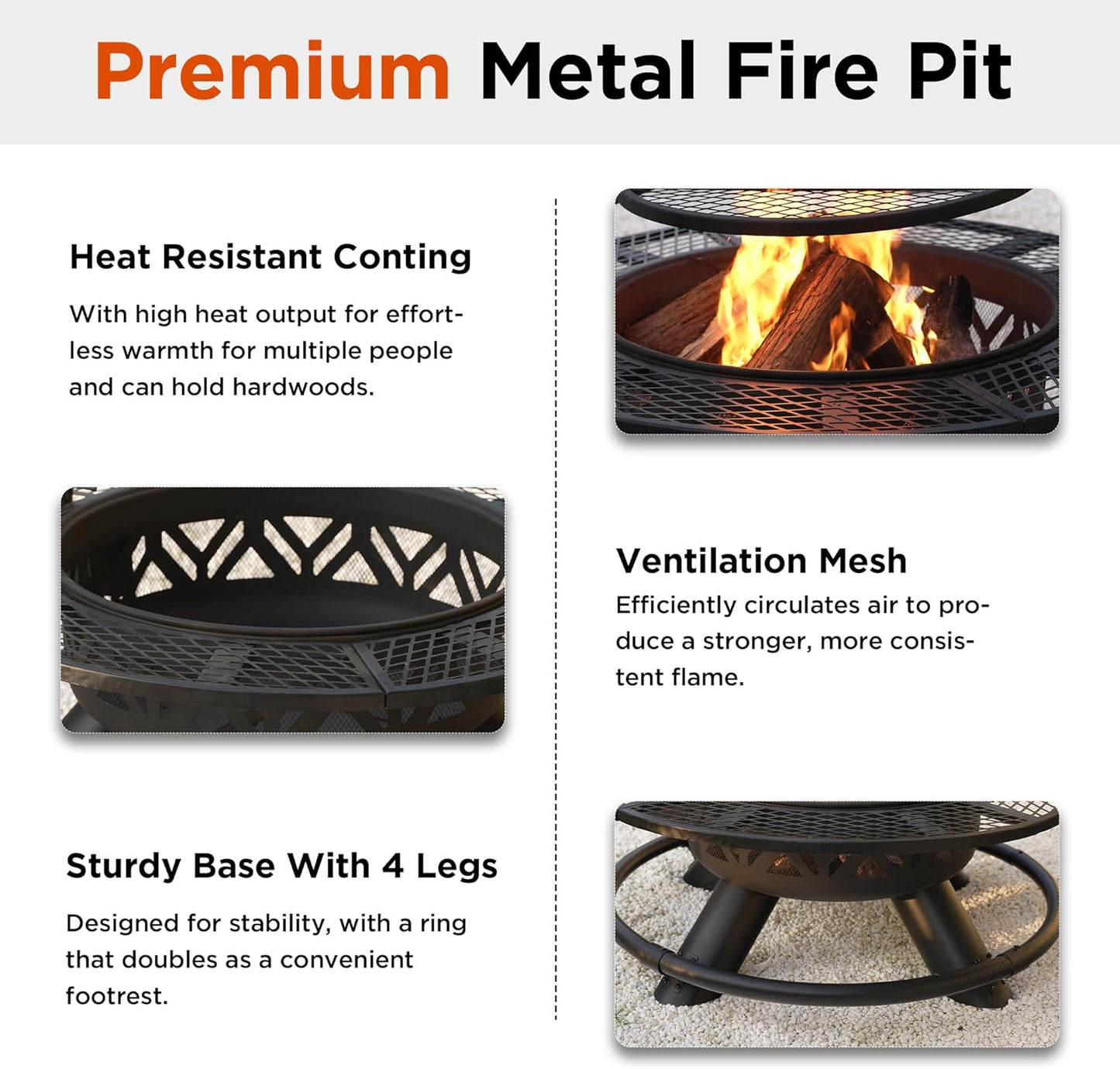 Red Mountain Valley 47" Outdoor Fire Pit with Adjustable Grill, 2-in-1 Outdoor Large Wood Burning Firepit Bowl, Bonfire Patio Fire Pits with Cooking grates, Metal Round Table for Backyard