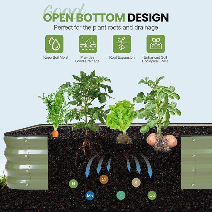 G GOOD GAIN 4-in-1 Adjustable Raised Garden Bed Kit | Galvanized Planter Boxes for Vegetables, Flowers | 12" Tall, Multiple Sizes (5x3x1ft, 4x4x1ft, 6x2x1ft, 7x1x1ft) | Outdoor Metal Raised Bed, Green