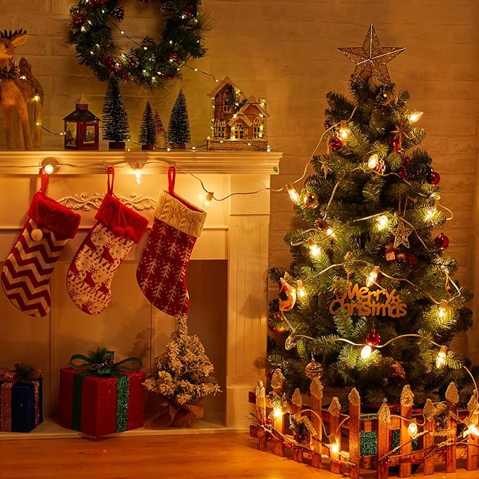 Vintage C9 LED Christmas Lights Outdoor, 100 Feet C9 String Lights with 100 LED C9 Plastic Bulbs, Waterproof Connectable Lights for Christmas Tree Roofline Garden Patio Backyard Decor, Warm White