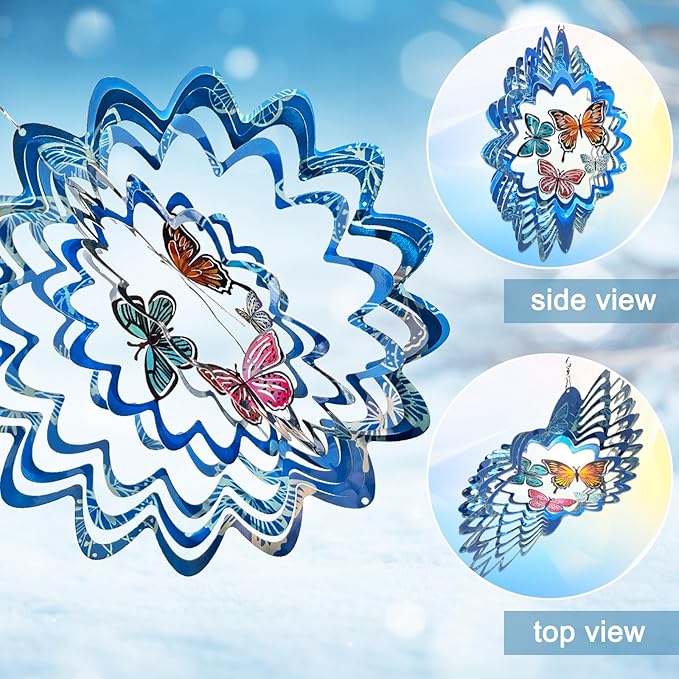 Butterfly Wind Spinner Outdoor, Wind Spinners for Yard and Garden, 3D Metal Butterfly Wind Catcher Decor Hanging Wind Sculpture Decoration, Butterfly Gift for Women Girl Mother Wife Grandma