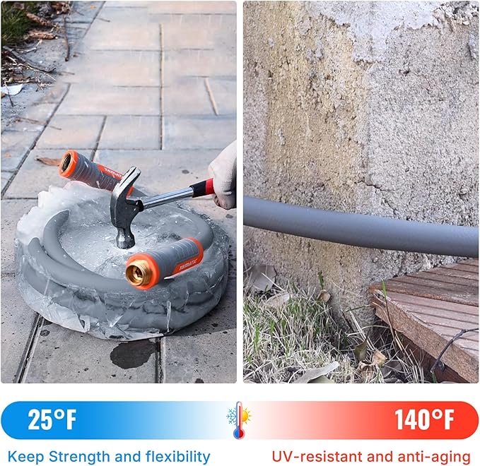 YAMATIC Heavy Duty Garden Hose 5/8 in x 30 ft with Swivel Handle, Super Flexible Water Hose, All-weather, Lightweight, Burst 600 PSI, Grey