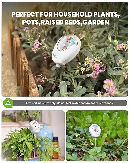 RAINPOINT Soil Moisture Meter for Plants - Accurate Plant Water Meter for Houseplants and Outdoor Plants,Gardening,Farming,No Batteries Needed(White