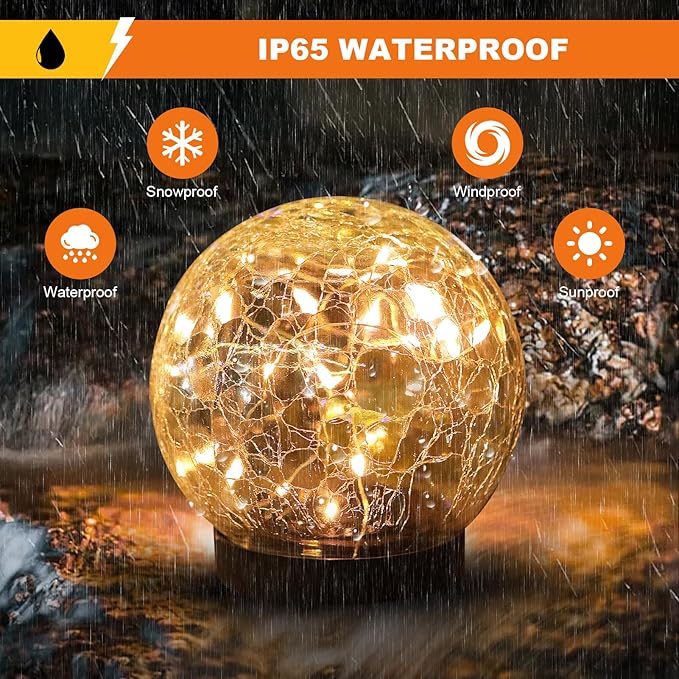 Solar Globe Lights Outdoor Waterproof-Solar Balls-Solar Garden Lights-Solar Orbs for Outside 2 Pack Cracked Glass Ball for Lawn Patio Yard Backyard Decorations