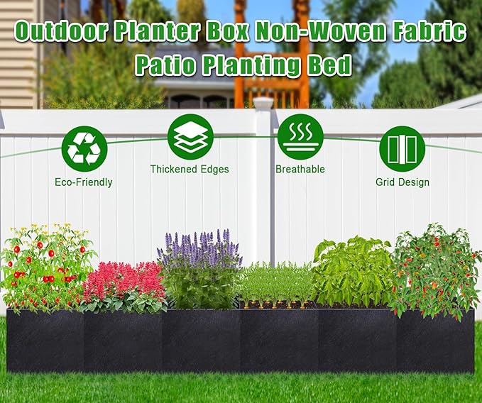POILKMNI 12x2x1ft Fabric Raised Garden Bed - Outdoor Planter Box Non-Woven Fabric Patio Planting Bed Garden Grow Bed Bag for Growing Herbs, Flowers and Vegetables