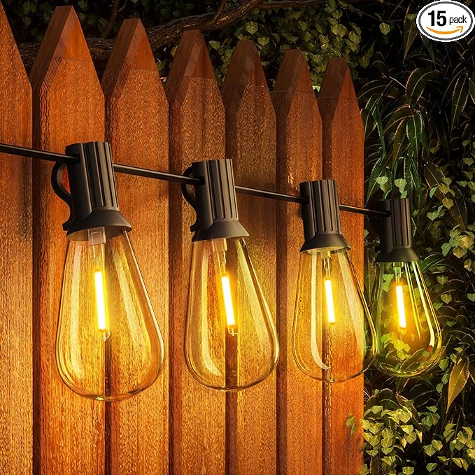 Gpatio 30ft Waterproof Patio Lights With 16 Dimmable Hanging Lights Globe ST38 Bulbs, 2700k Shatterproof Connectable For Backyard Gazebo Porch Garden Commercial Outside Decor