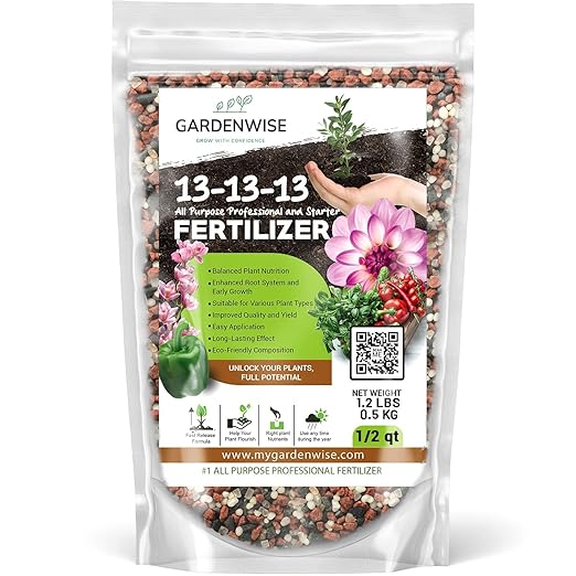 13-13-13 Slow Release Granular Fertilizer – All Purpose Plant Food 13 13 13 for Outdoor Grass, Vegetables, Roses, Flowers, Shrubs, Trees. Lawns, Gardens, Potted Plants (1/2 Quart)