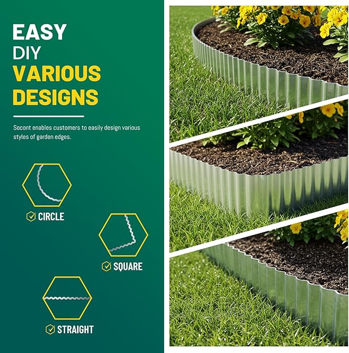 Corrugated Metal Garden Edging, 8"×10Ft Durable Landscape Border for Garden, Lawn, Flower Beds and Paver Edging (Silver)