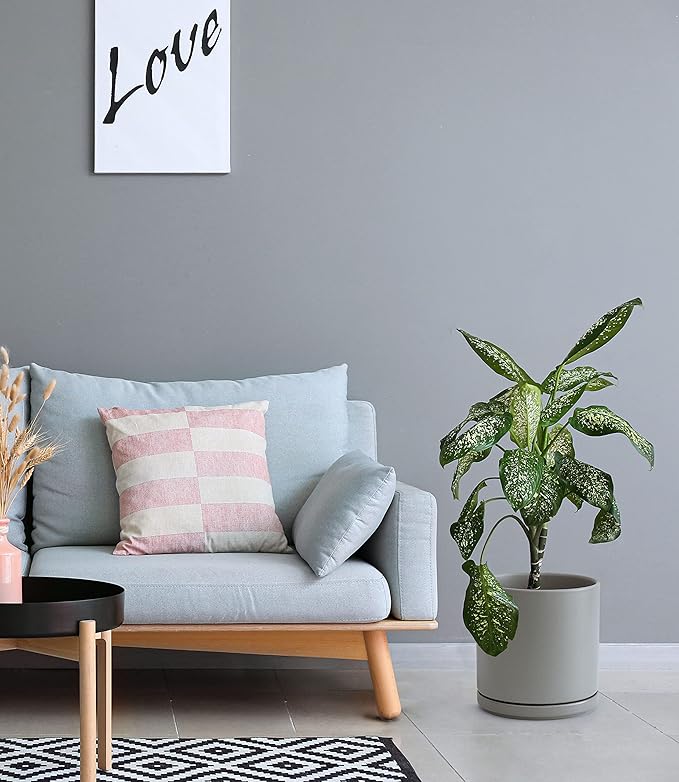 D'vine Dev 8 Inch & 10 Inch Ceramic Planter Pot for Plants with Drainage Hole and Saucer, Large Plant Pots Set, Grey, 94-G-L-3