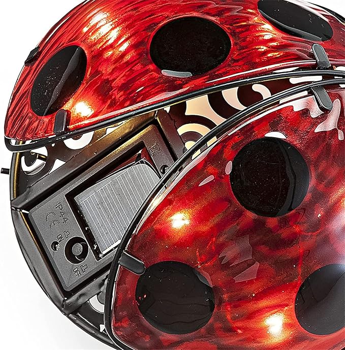 Elenon Ladybug Decor Solar Lights, Metal Ladybugs Outdoor Decorative Yard Art Garden Sculptures & Statues for Patio Yard Pathway