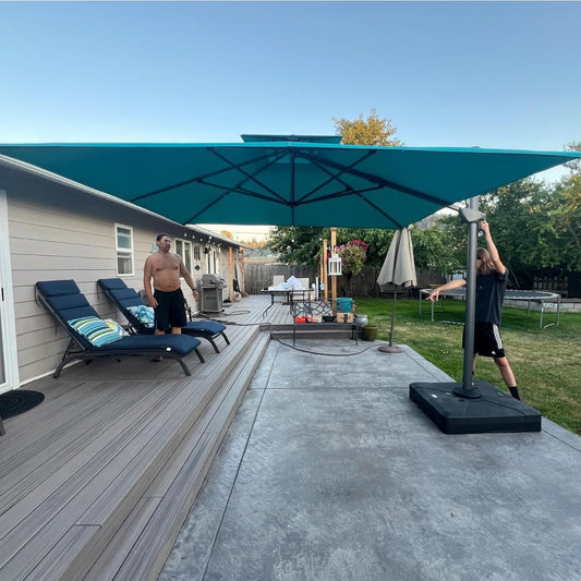 PURPLE LEAF 11FT Cantilever Outdoor Umbrellas Large Patio Umbrella Hanging Double Top Square Offset Umbrella with 360°Rotation Tilting Umbrella Outdoor Patio, Turquoise Blue
