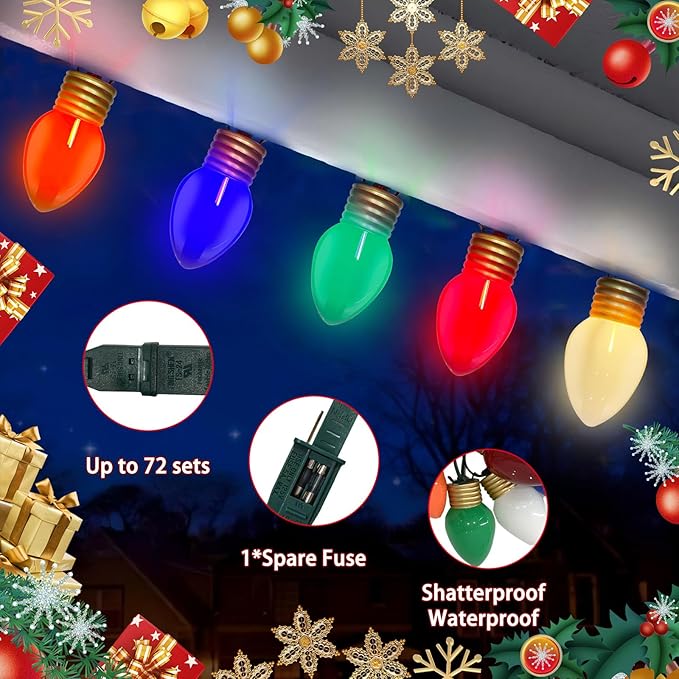 Jumbo Multicolor Christmas String Lights Outdoor, 16FT Large Christmas Hanging Lights with 10 5'' LED C9 Large Multicolor Bulbs, Hanging Christmas Decorations Outdoor Lights for Home Roof Yard Garden