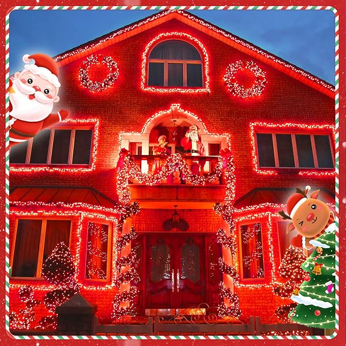 JMEXSUSS 2 Pack Red Solar Lights, Each 100 LED 33ft Valentine Solar Lights Outdoor, 8 Modes Christmas String Lights for Outside Valentine Day Tree Yard Decor