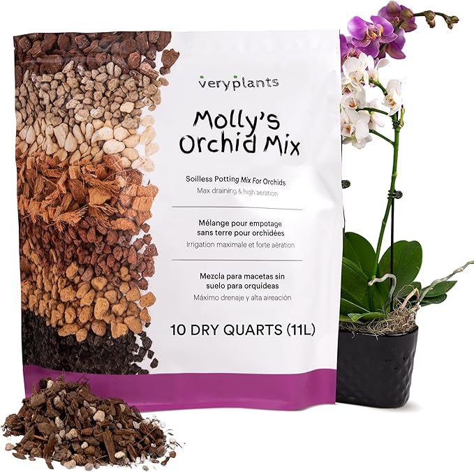 Molly's Orchid Mix - Premium Soilless Potting Mix for Orchids - Contains Bark, Coco Chips, Akadama, Pumice, Lava Rock 10 Dry Quarts