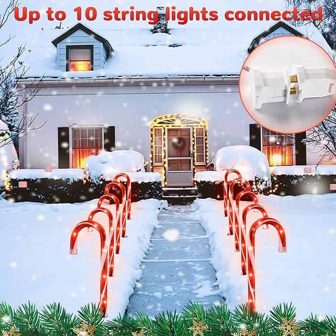 Christmas Candy Cane Pathway Makers Lights, 10 inch Set of 10 Candy Canes Lights Outdoor, Candy Cane Lights Christmas Decorations Outdoor