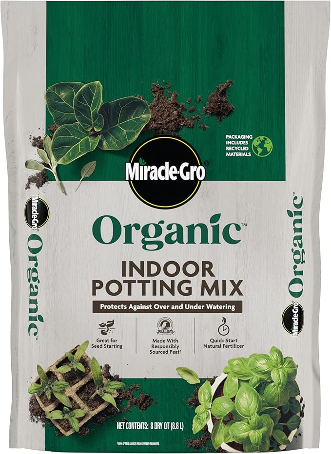 Miracle-Gro Organic Indoor Potting Mix, Protects Against Over and Under Watering, for Indoor Container Plants, Houseplants and Starter Plants, OMRI Listed, 8 qt.