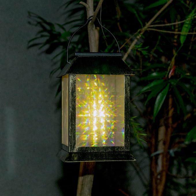 2 Pack Solar Lanterns Outdoor Waterproof, 3D Hanging Solar Lights, Type-C Rechargeable LED Pathway Lights with 2 Modes (Steady & Flashing), for Garden Decor, Patio, Yard, Camping