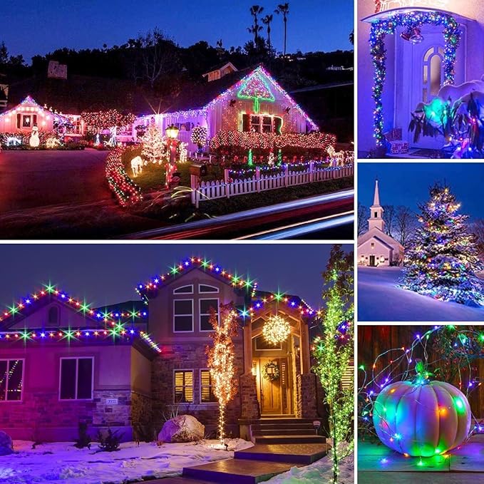 QITONG 4 Pack Multicolor Solar Fairy Lights Outdoor Waterproof, Each 33ft 100 LED Solar Christmas Lights, 8 Modes Silver Wire Solar Twinkle Lights