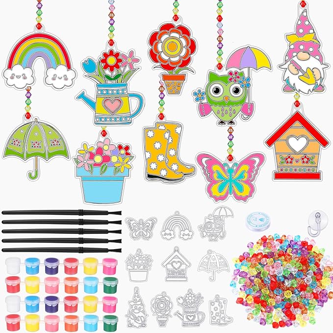 30 Sets Suncatchers Window Art Kits, DIY Sun Catchers Bulk Crafts Paint Your Own Window Ornaments for Boys Girls Classroom Home Party Birthday Activity Decor(Spring Style)