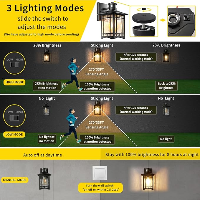 Brown Motion Sensor Outdoor Lights Wall Mount - Dusk to Dawn Exterior Light Fixture for Outside House Porch Patio Garage - Waterproof Lantern with Yard Front Motion Detector
