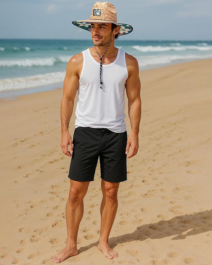 Hurley Men's Straw Hat - Wide Brim Channel Island Lifeguard Hat - Stylish Sun Hats for Men with Chin Strap