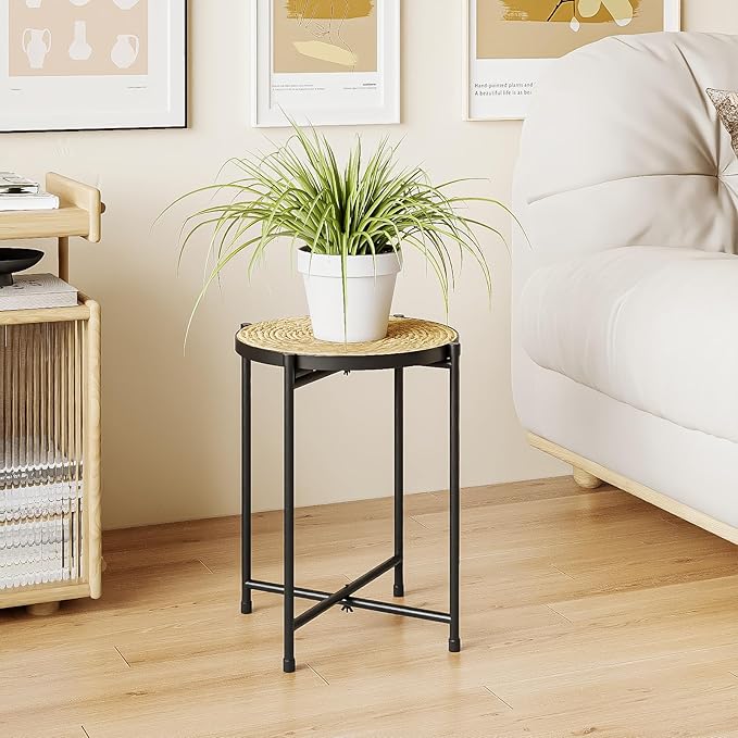 Bamworld Rattan Plant Stand Indoor,Round Plant Table for Large Plants,Tall Heavy Duty Plant Holder for Living Room Bedroom Balcony,Boho Rattan Decor