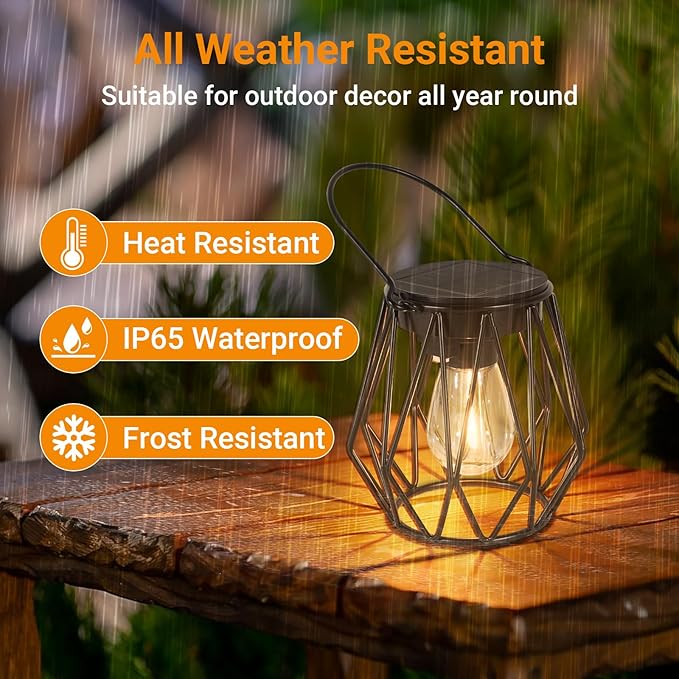 Solar Lanterns Outdoor Waterproof, Upgraded Powered Hanging Solar Lights for Outside, Auto On/Off, Brighter Hanging Outdoor Decor Lights for Yard Garden Patio Pathway 2 Pack