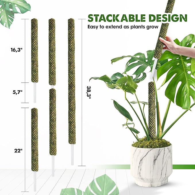 DUSPRO Stackable Mesh Moss Pole for Plants Monstera Potted Plant Stakes for Indoor Plants Extendable Plant Pole Moss Sticks for Plants Climbing Vine Supporting Monstera Trellis 2 Pcs 22''