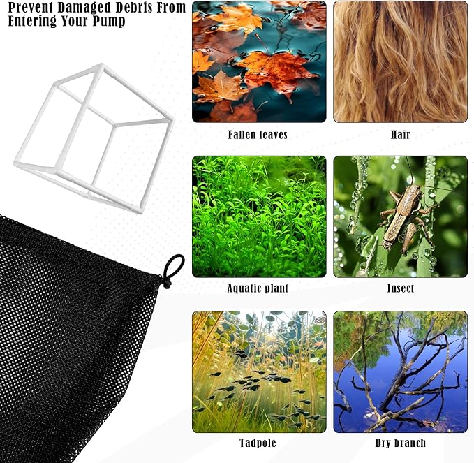2 PCS Pond Pump Filter Bag, 10 Inch Pond Filter Box with Drawstring, Anti-Clogging Pump Barrier Bag Pump Mesh Bag for Outdoor Water Ponds Filters Pond Biological Filters