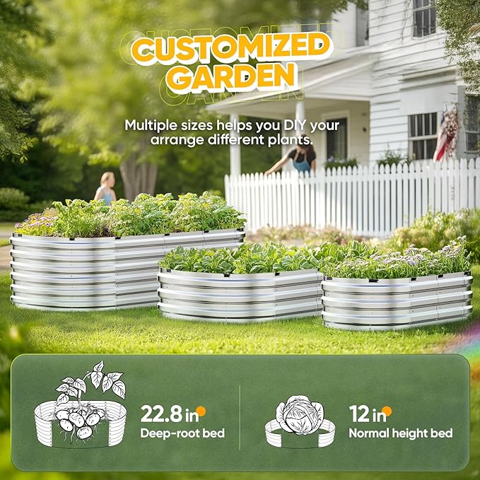 KING BIRD Raised Garden Bed Kit 2025 Upgraded 10-Minute Assembly Galvanized Planter Garden Box Outdoor for Gardening, Vegetables, Flowers, 47x24x12 in, Silver 2PCS