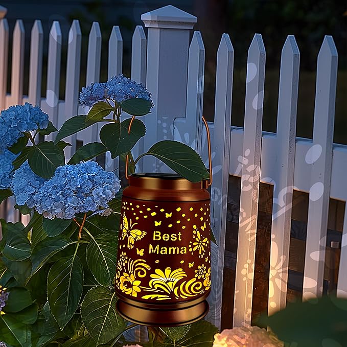 KY&BOSAM Solar Lanterns Outdoor Waterproof Butterfly Garden Decor Hanging Solar Lights Outdoor Gifts for Women Mom Grandma Metal Decorative LED Lanterns for Yard, Patio,Backyard,Porch,Pathway Decor