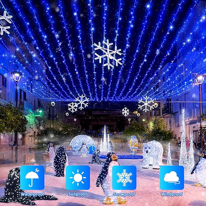 JMEXSUSS 2 Pack Blue Solar Christmas Lights: 100 LED 33ft Blue Solar Lights Outdoor, 8 Modes Solar String Lights for Outside Christmas Tree Gardens Party