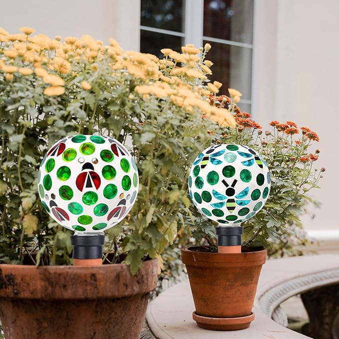 Watering Globe for Plants Mosaic Self Watering Spikes 2 Pack Large Self Watering Planter Insert Automatic Watering Device Outdoor Garden