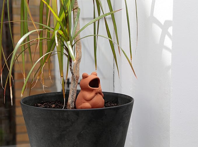 Terracotta Plant Self Watering Spikes - Set of 3 Terracotta Self Watering Bulbs, Self Watering Stakes, Self Watering Globes for Pot Plants (Frogs Plain, Large)