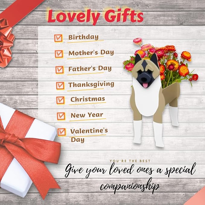 American Akita Dog Planter Plant Pots,Cute Garden Dog Flower Planter,Dog Planters Birthday Gifts for Women,Office,Indoor/Outdoor Decor（9.45 * 6.1 * 13.39in）
