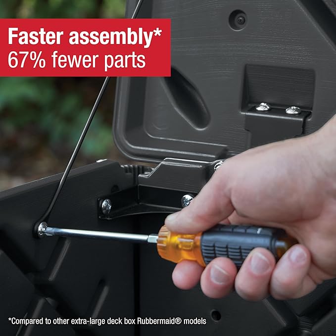 Rubbermaid Medium Resin Outdoor Storage Deck Box (74 Gal), Weather Resistant, Black, Deck Organization for Home/Backyard/Pool Chemicals/Toys/Garden Tools/Porch/Patio Cushions