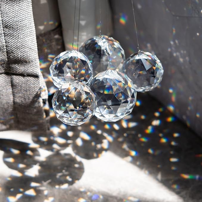 Crystalsuncatcher 10pcs Crystal Glass Ball Chandelier Prisms Pendants Parts Rainbow Crystal Suncatcher DIY Parts (20mm,Clear)