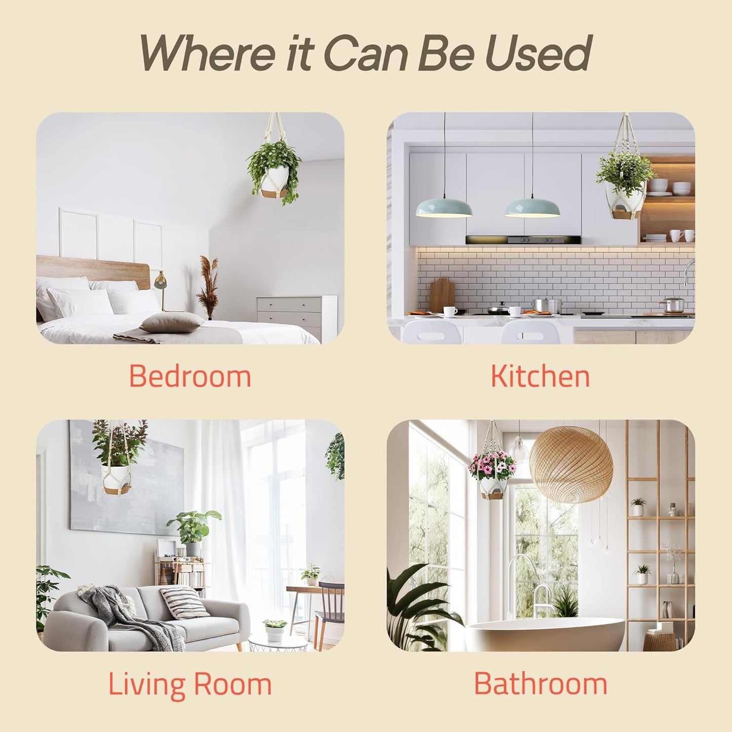 White Hanging Self Watering Pots with Macrame Ivory Rope, 3 Pack Indoor & Outdoor Hanging Plant Pots with Built-in Reservoir, Wick Rope, Drainage Holes & Hooks, Stylish Boho Decor Hanging Planter