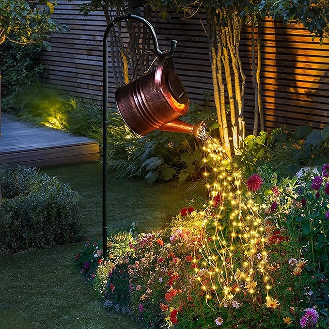 Watering Can LED String Lights - Stars Solar Shower Garden Lamp Decoration Waterproof Fairy Solar Light Ornament Copper Wire Bee Day Outdoors Hanging String Lamps Lawn Path(with Bracket)