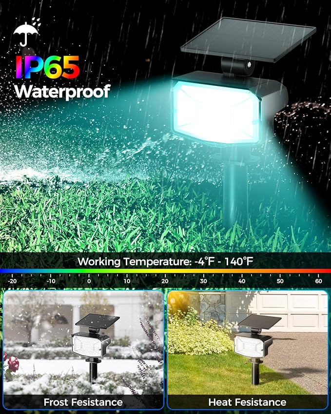 Solar Lights Outdoor Color Changing, 85 LEDs 9 Lighting Modes RGB Solar Outdoor Lights, IP67 Waterproof Multicolor Landscape Spotlights for Halloween Holiday Decorations (6 Pack)